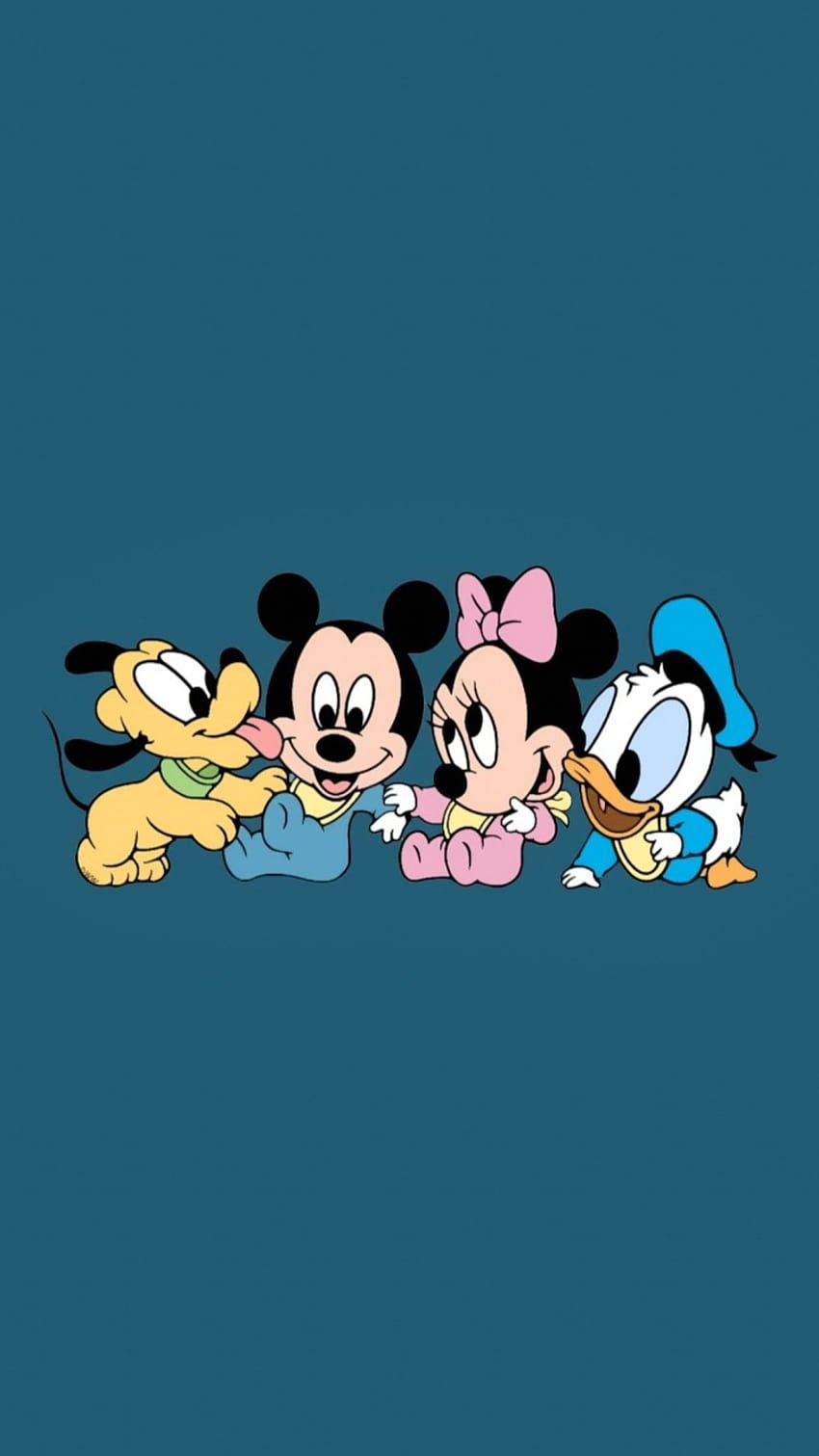 Micky Maus, Minnie Maus, Donald Duck, Pluto, Daisy Duck, Petrolfarbener Hintergrund, Sperrbildschirm