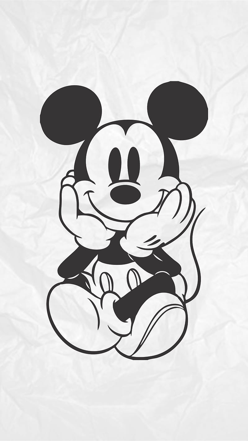 Micky Maus, Schwarzweiß, Skizze, Weißer Hintergrund, Klassischer Stil, Sperrbildschirm fürs iPhone