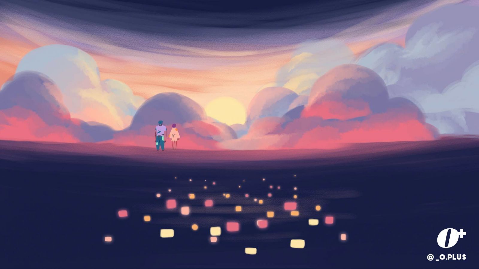 Laternen, Wolken, Paar, Sonnenuntergang, Digitale Kunst, HD, Laptop-Hintergrundbild