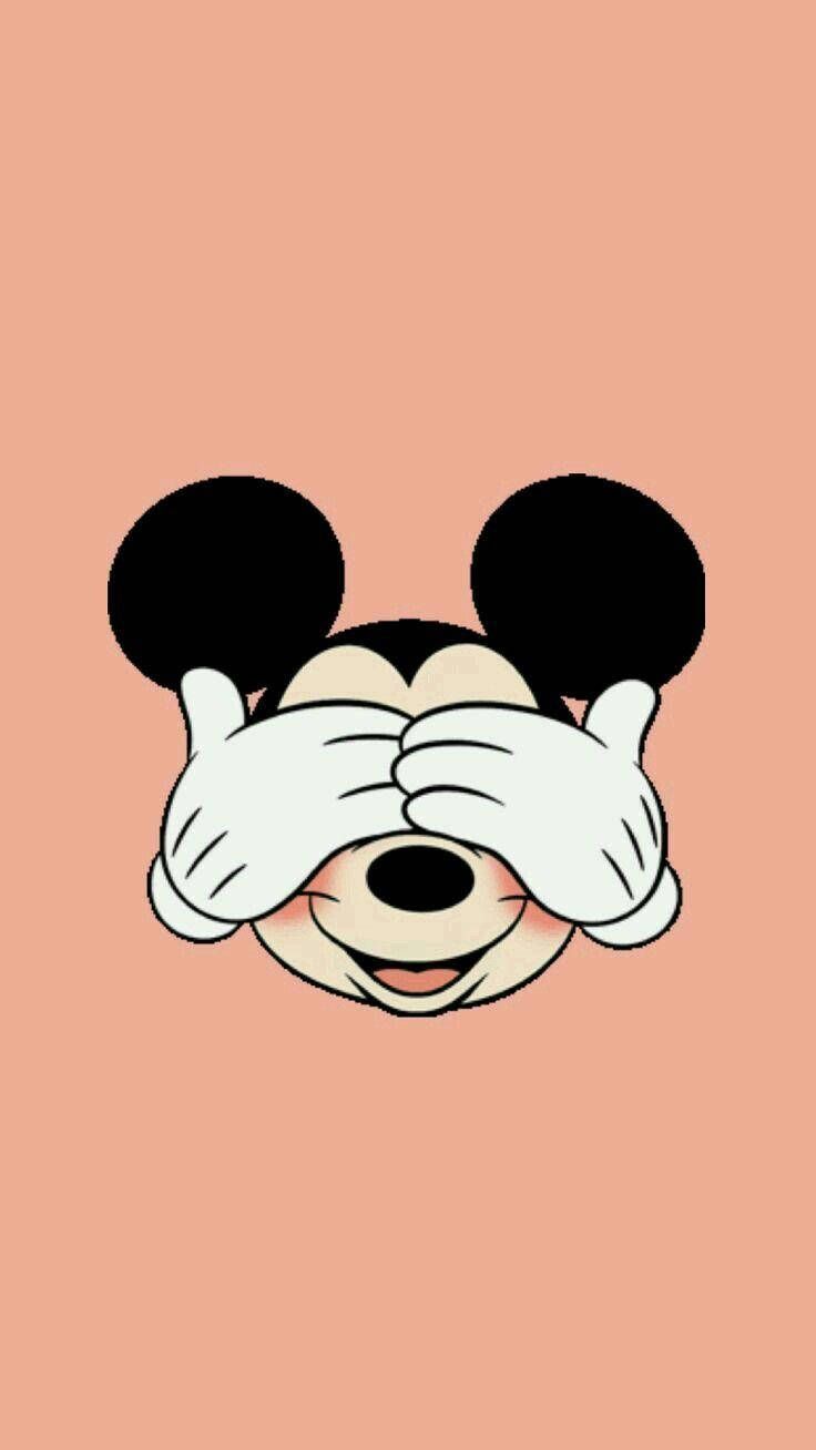 Micky Maus, Augen zuhalten, Lachsfarbener Hintergrund, Gesicht, Minimalismus, Sperrbildschirm