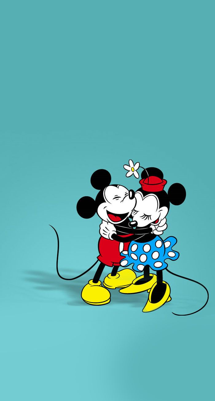 Micky Maus, Minnie Maus, Umarmung, Türkiser Hintergrund, Liebe, Sperrbildschirm fürs iPhone