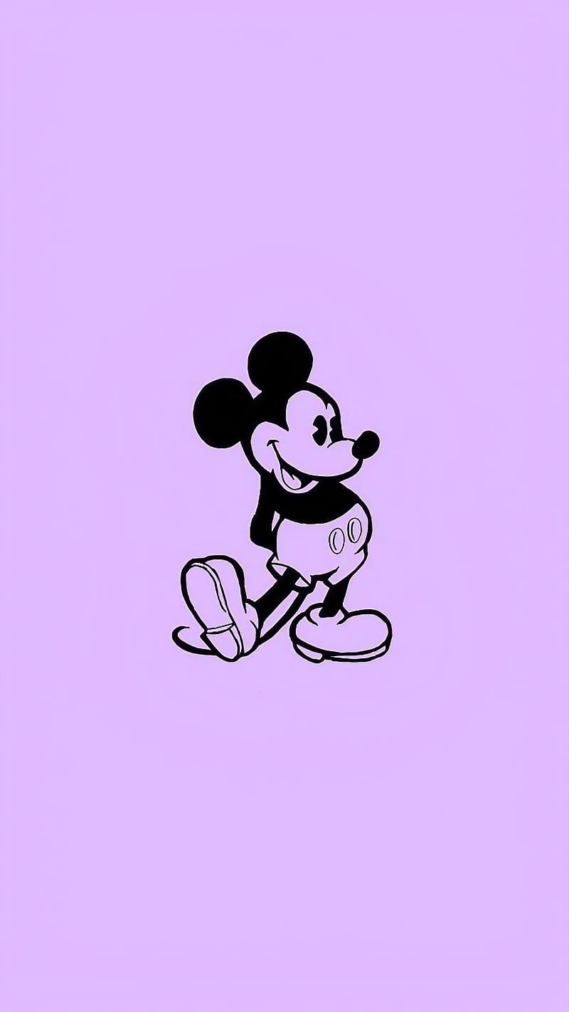 Micky Maus, Lila Hintergrund, Schwarzweiß-Figur, Klassischer Stil, Minimalismus, Sperrbildschirm