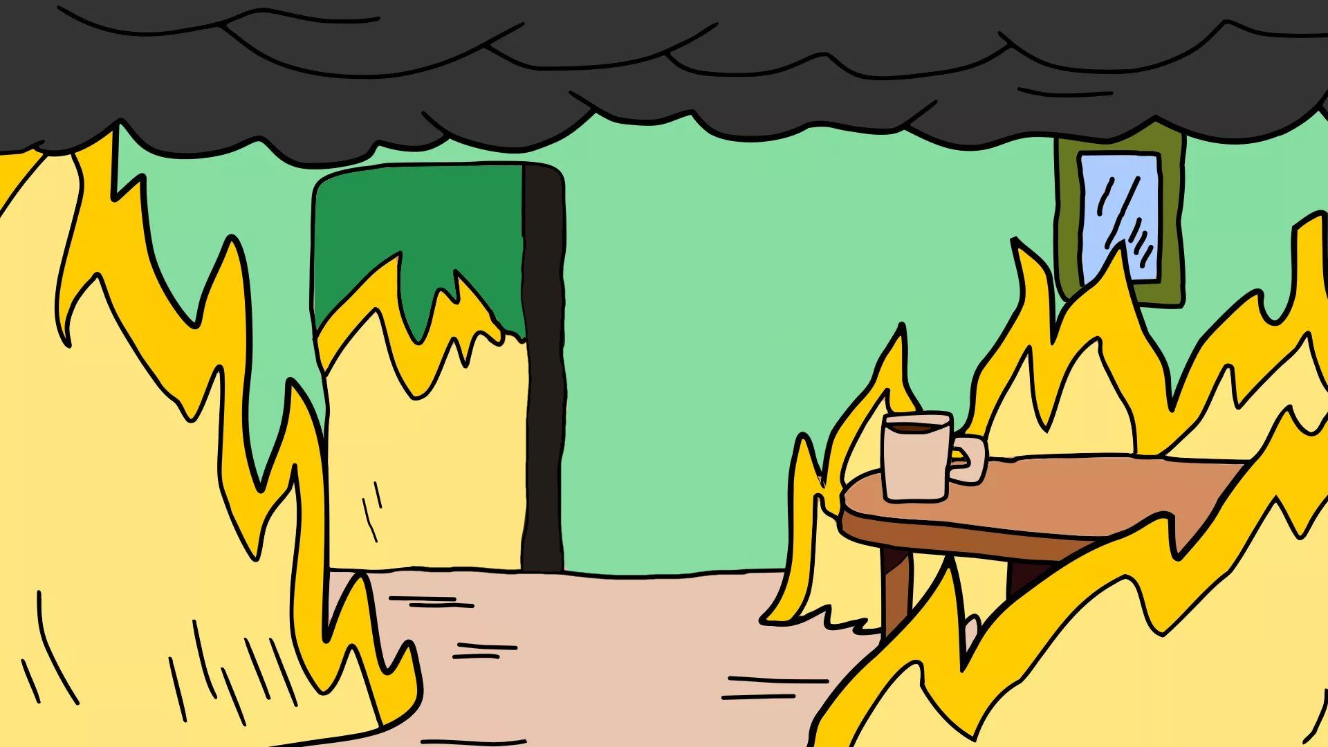 This Is Fine, Meme, Feuer, Comic, Brennendes Zimmer, 1920x1080, Full-HD-Hintergrundbild für PC