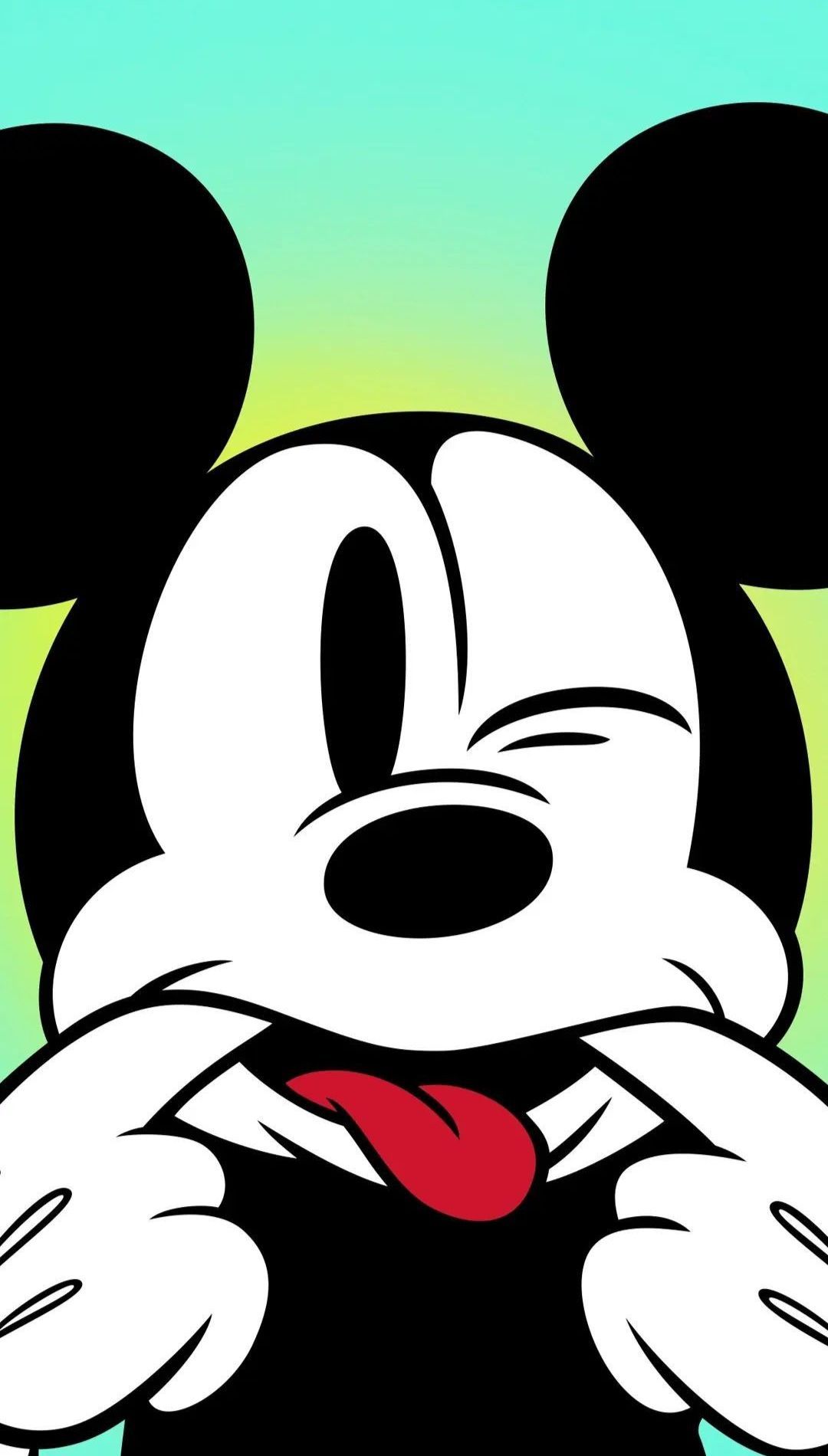 Micky Maus, Zwinkern, Zunge, Nahaufnahme, Farbverlauf, Schwarzweiß-Figur, Full HD, Handy-Hintergrund