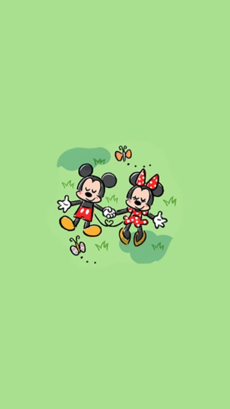 Micky Maus, Minnie Maus, Grüner Hintergrund, Blumen, Paar, Sperrbildschirm fürs iPhone