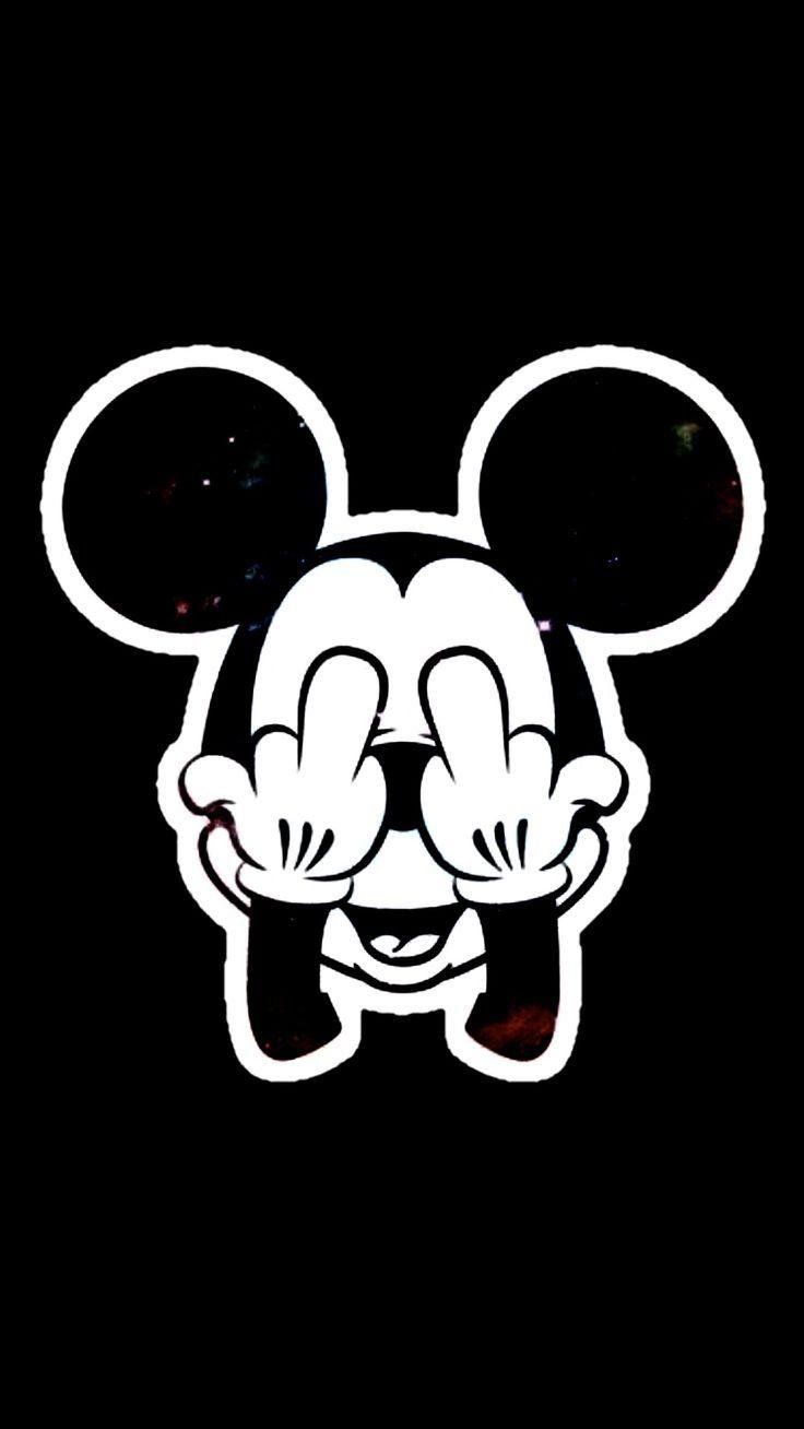 Micky Maus, Strichzeichnung, Schwarzer Hintergrund, Augen zuhalten, Minimalismus, Sperrbildschirm