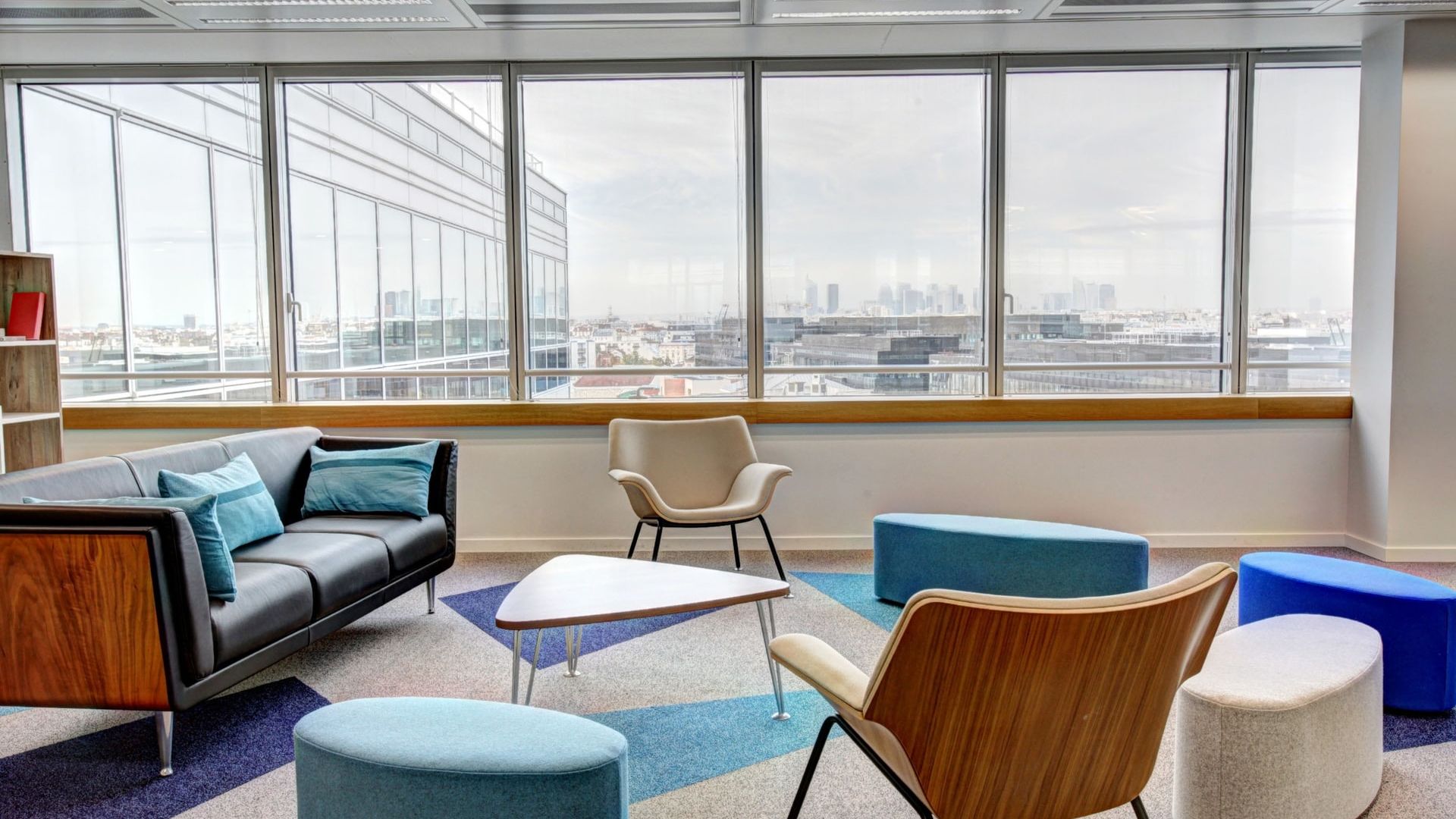 Büro, Lounge, Sofa, Panoramafenster, Modernes Interieur, Full HD, PC-Hintergrundbild
