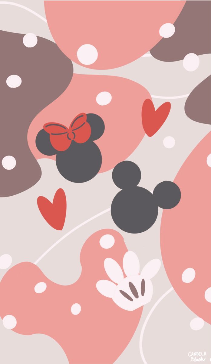 Minnie Maus, Micky Maus, Abstrakte Formen, Rosa Töne, Herzen, Hintergrundbild fürs Handy