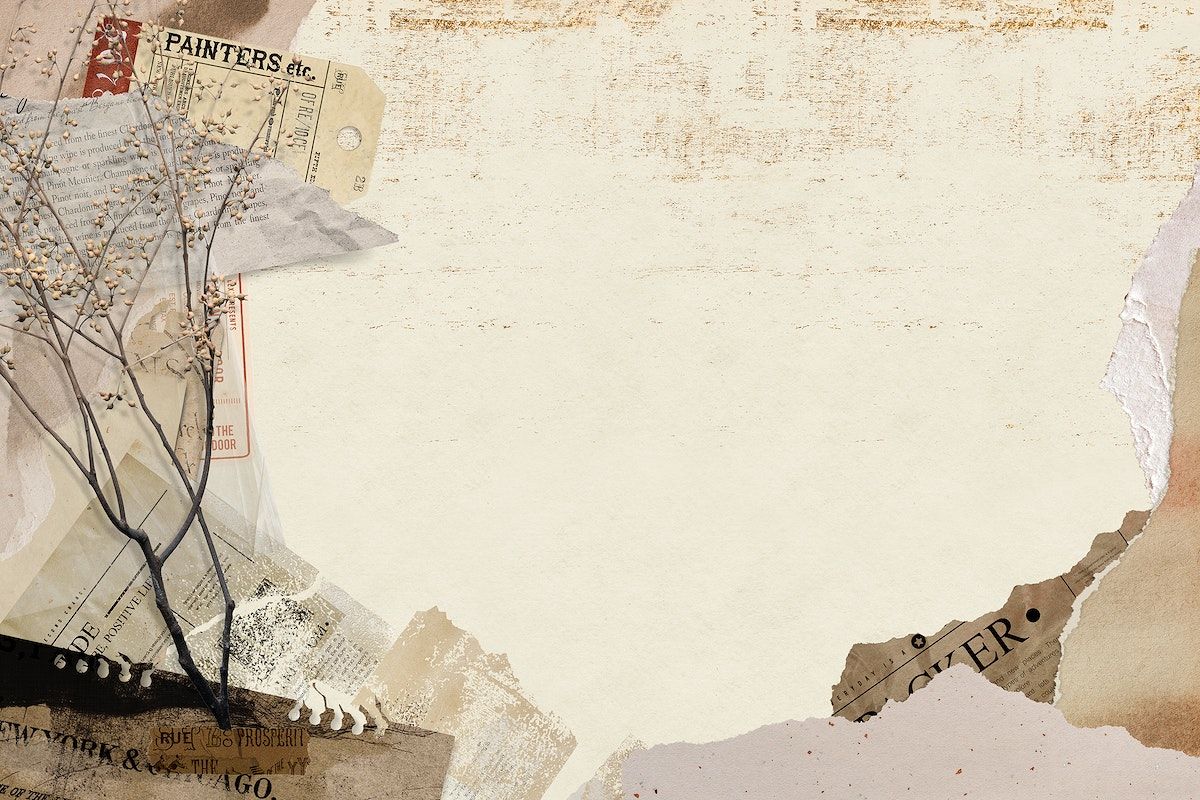 Collage, Vintage-Papier, Getrocknete Pflanzen, Beige, Scrapbook, Hintergrundbild