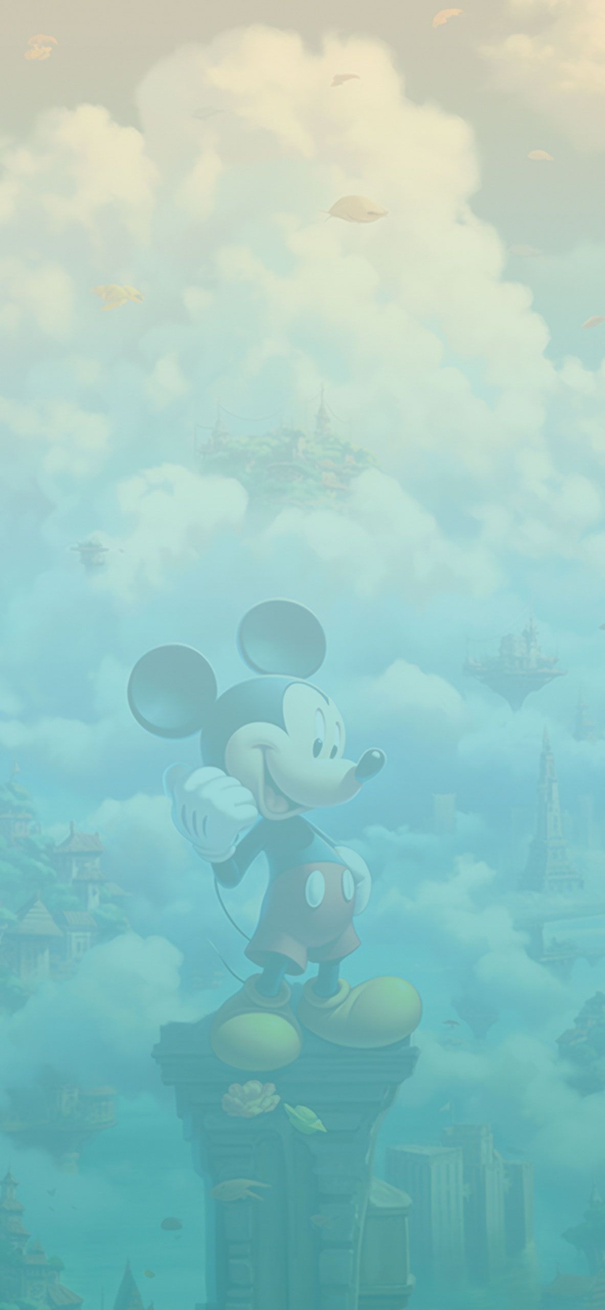 Micky Maus, Wolken, Türkise Töne, Nebel, Verträumt, Full HD, Handy-Hintergrund im Hochformat
