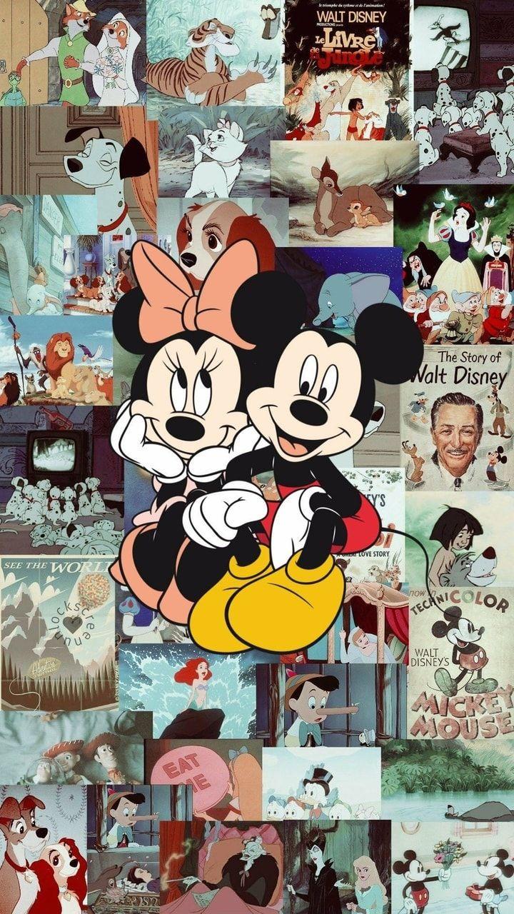 Micky Maus, Minnie Maus, Walt Disney, Collage, Vintage, Fotos, HD, Handy-Hintergrund