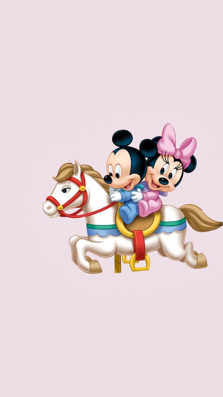 Micky Maus, Minnie Maus, Karussellpferd, Hellrosa Hintergrund, Paar, Sperrbildschirm fürs iPhone