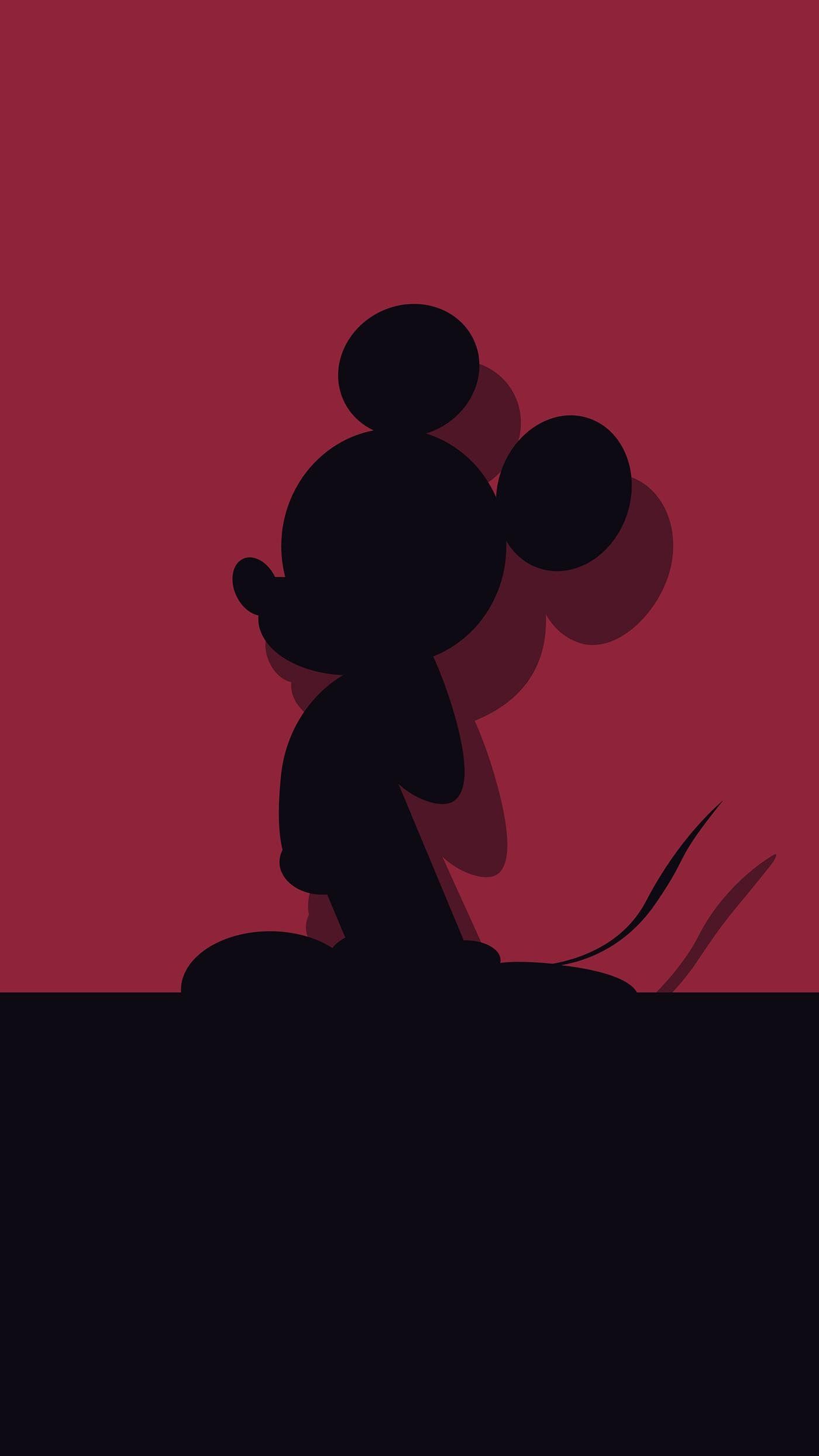 Micky Maus, Silhouette, Weinroter Hintergrund, Schatten, Minimalismus, Sperrbildschirm fürs iPhone