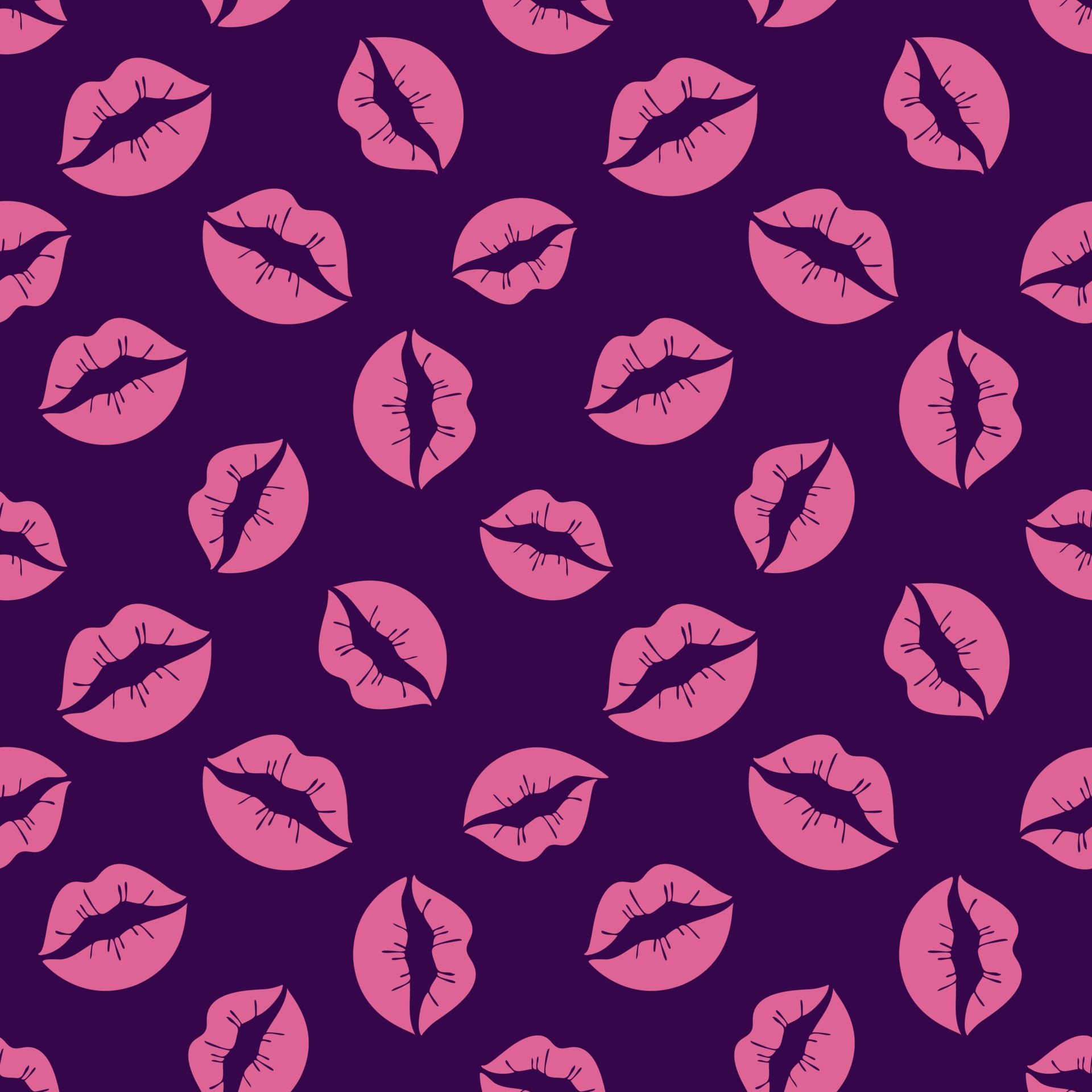 Kussmund, Lippen, Pink, Lila Hintergrund, Muster, Full HD Wallpaper