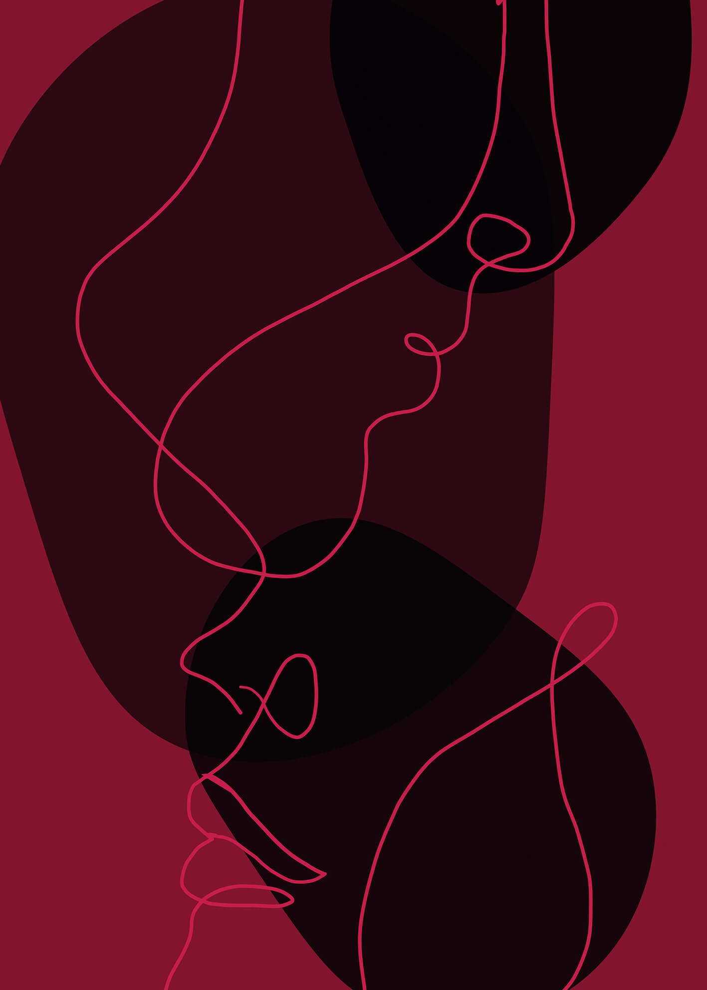 Linienkunst, Gesicht, Weinrot, Abstrakt, Minimalistisch, Full HD, Tablet-Hintergrund