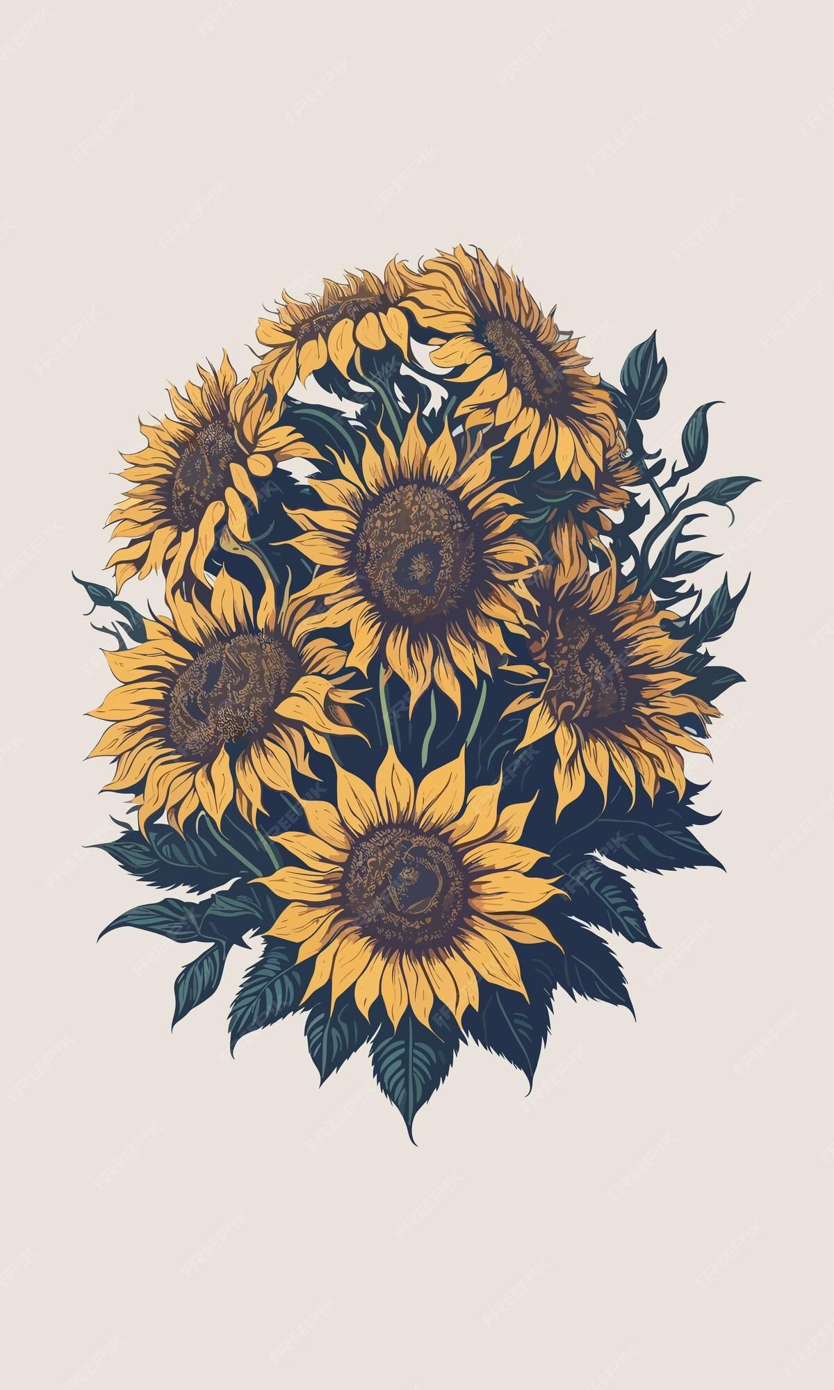 Sonnenblumen, Blumenstrauß, Illustration, Weißer Hintergrund, Gelb, Sperrbildschirm fürs iPhone