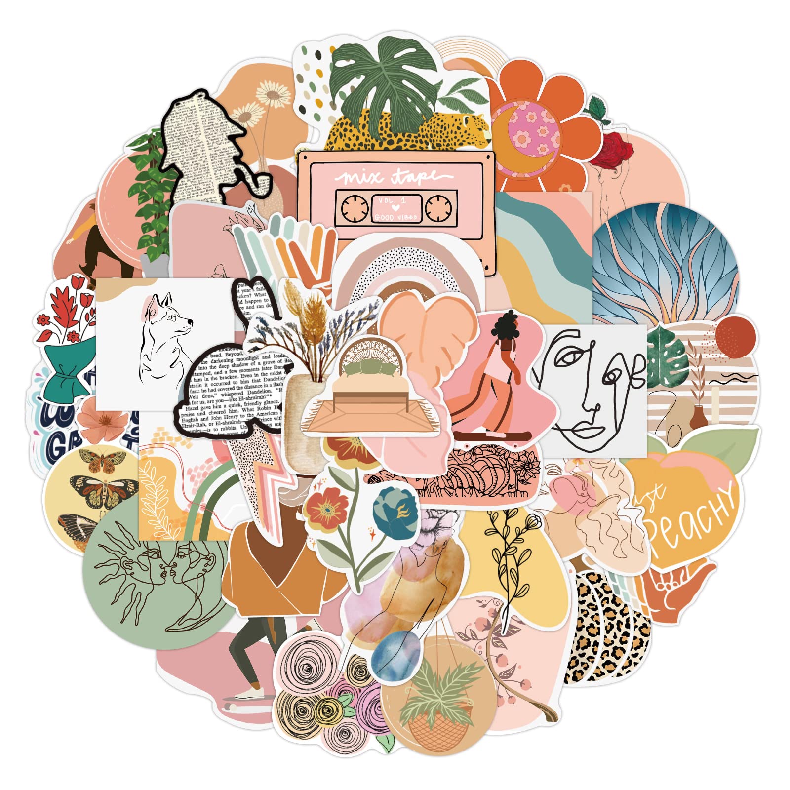 Sticker, Boho, Pastell, Pflanzen, Collage, HD, iPad-Hintergrundbild