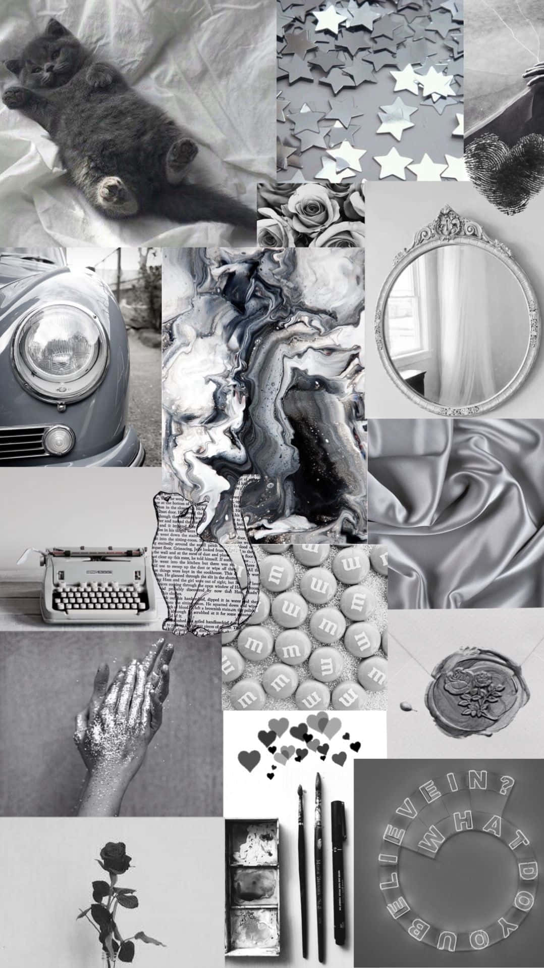 Collage, Silberne Ästhetik, Chrom, Spiegel, HD, Sperrbildschirm fürs iPhone
