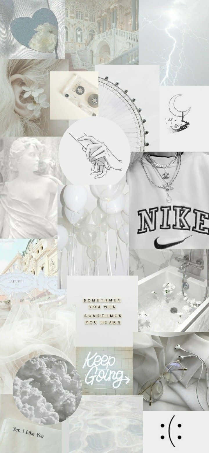 Nike, Collage, Pastellgrau, Ästhetik, Hellblau, HD, Handy-Hintergrund im Hochformat