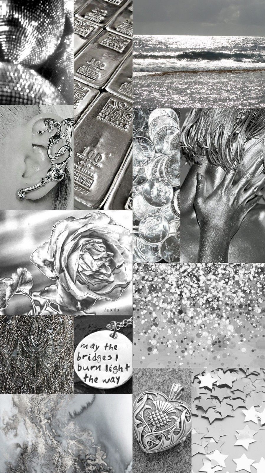 Collage, Silber, Metallic, Rosen, Texturen, HD, Hintergrundbild fürs Handy