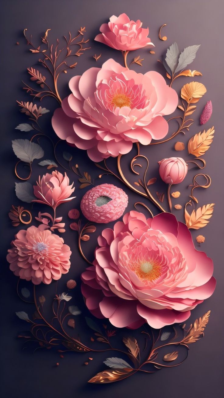 Pfingstrosen, Rosa, Dunkler Hintergrund, Digitale Kunst, Ornament, Sperrbildschirm fürs iPhone