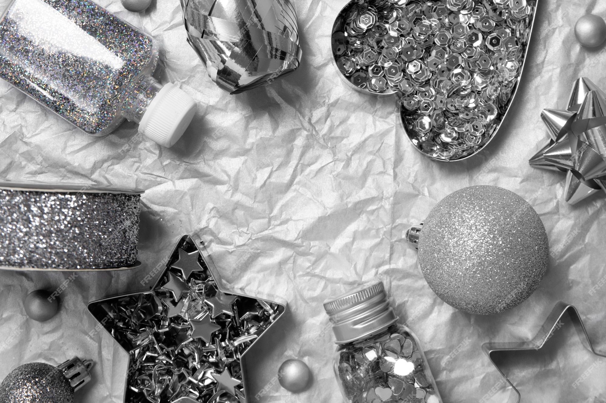Silberglitzer, Weihnachtskugeln, Sterne, Herz, Deko, Full HD, Desktop-Hintergrund für Windows