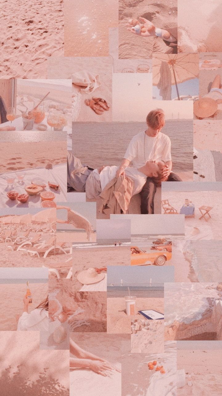 Collage, Pfirsich-Ästhetik, Pastell, Fotos, Moodboard, Hochformat, Hintergrundbild fürs Smartphone