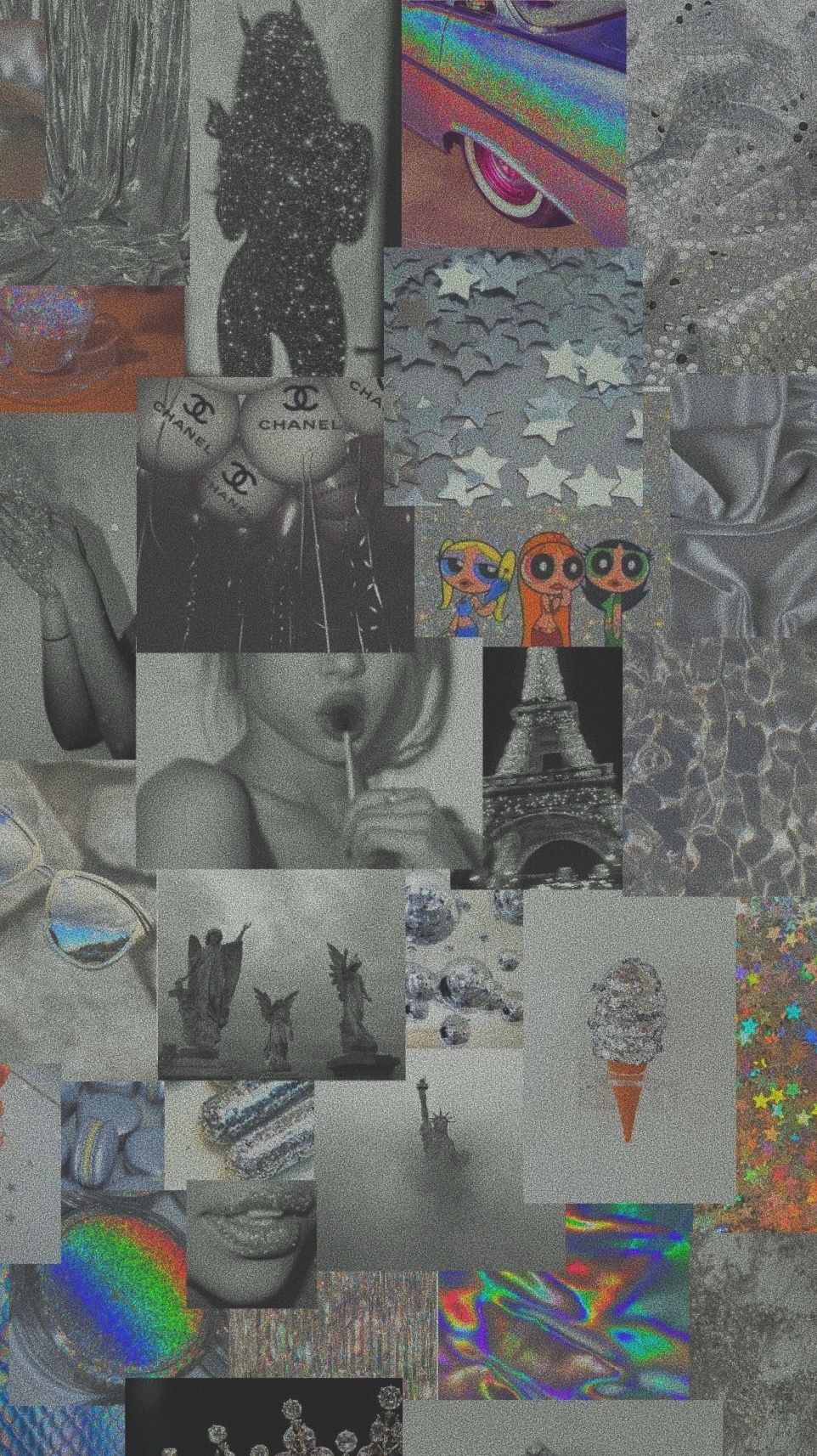 Collage, Holografisch, Ästhetik, Grau, HD, Sperrbildschirm fürs iPhone