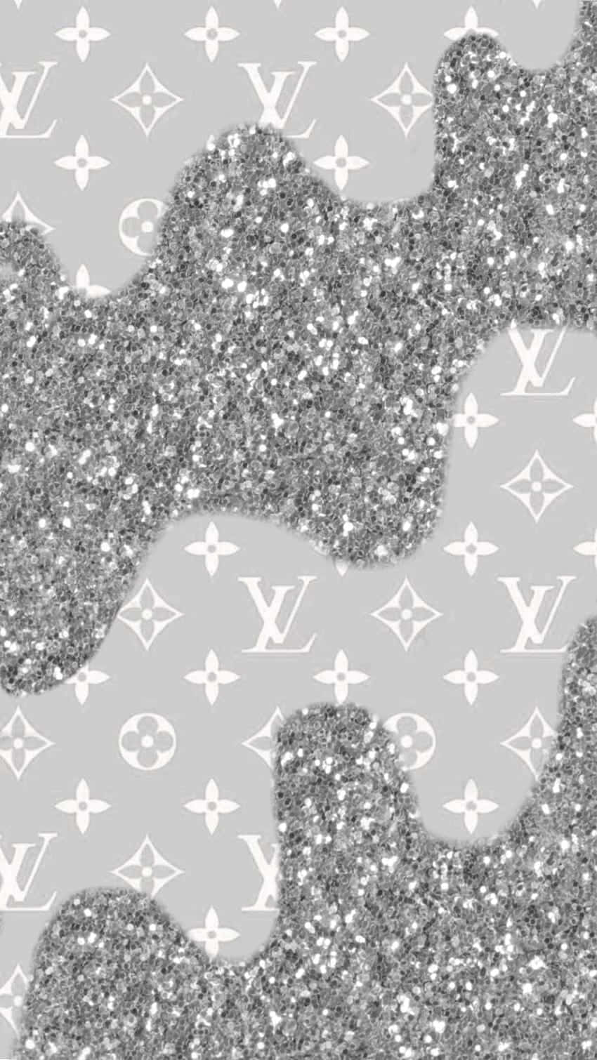 Louis Vuitton, Monogramm, Silberglitzer, Muster, Grau, Hochformat, Hintergrundbild fürs Smartphone