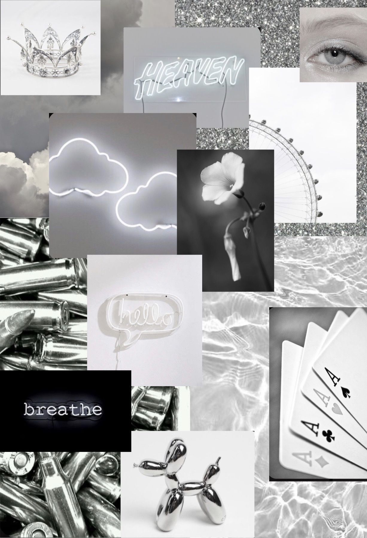 Collage, Neonwolke, Ballonhund, Breathe, Silber, Full HD, Hintergrundbild fürs Tablet