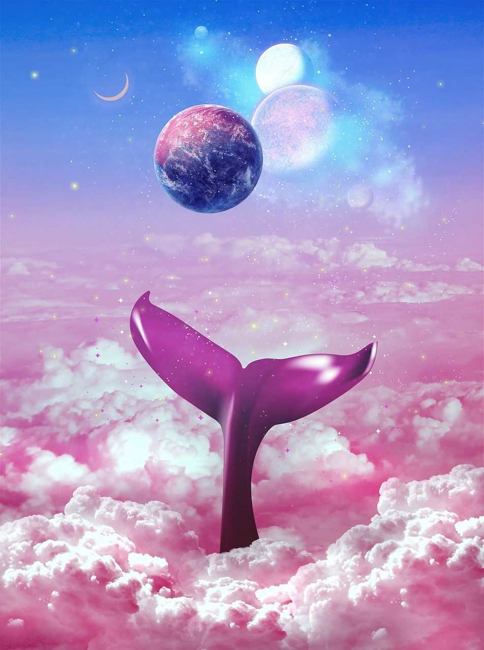 Walflosse, Wolken, Planeten, Rosa, Fantasy, HD, Hintergrundbild fürs Tablet