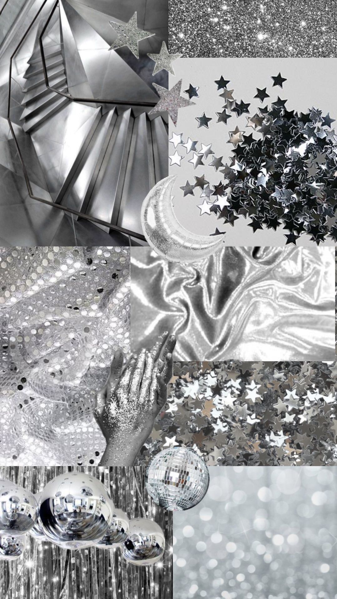 Collage, Silberglitzer, Pailletten, Metallic, Full HD, Hintergrundbild fürs Handy