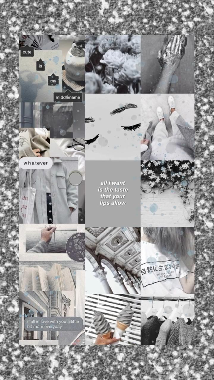 Collage, Glitzerrahmen, Silber, Ästhetik, Grau, HD, Sperrbildschirm fürs iPhone