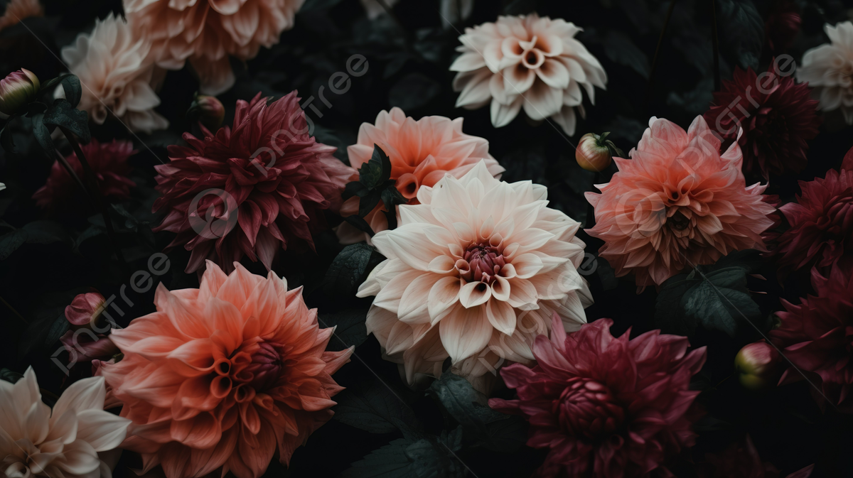 Dahlien, Rosa, Dunkel, Garten, Nahaufnahme, Hintergrundbild