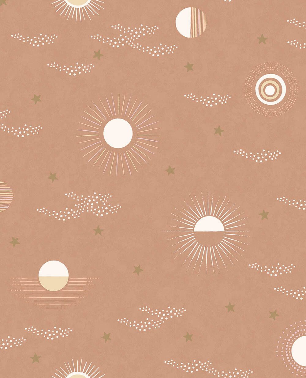 Sonnen, Monde, Muster, Boho, Terrakotta, HD, iPad-Hintergrundbild