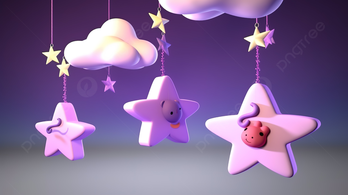 Sterne, Wolken, 3D-Render, Lila, Mobile, Hintergrund