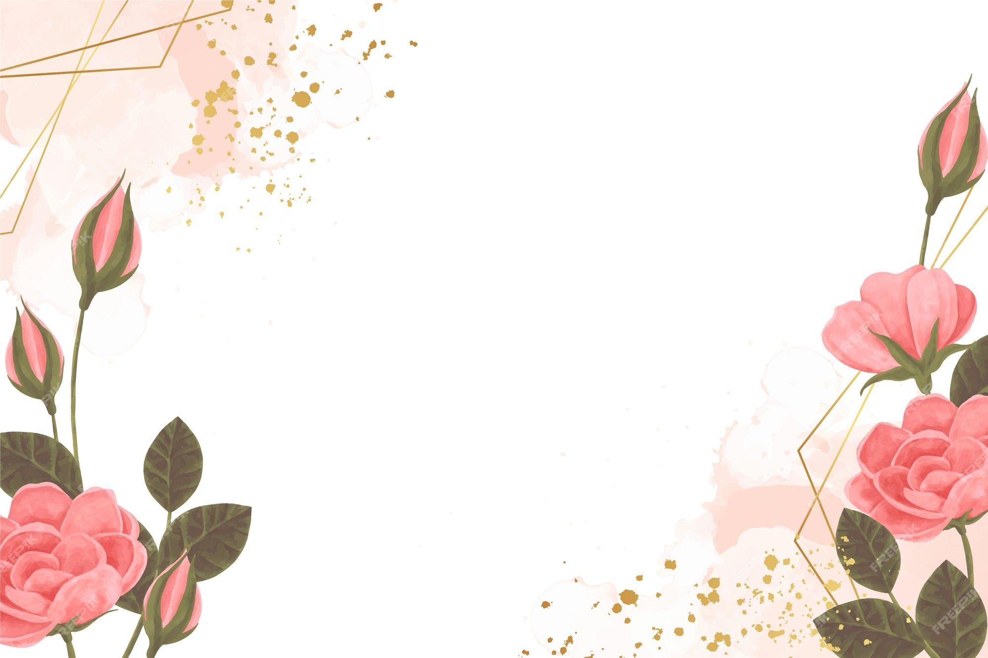 Rosen, Aquarell, Goldene Linien, Weißer Hintergrund, Illustration, Full HD Wallpaper