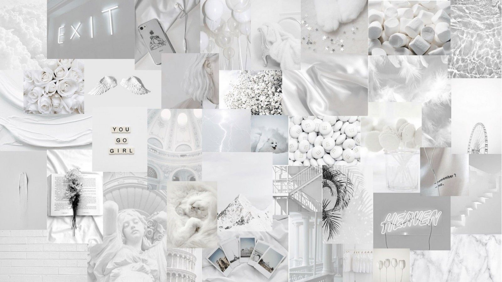 Collage, Weiß, Silber, Ästhetik, Pastell, 16:9, HD-Hintergrundbild für den Desktop
