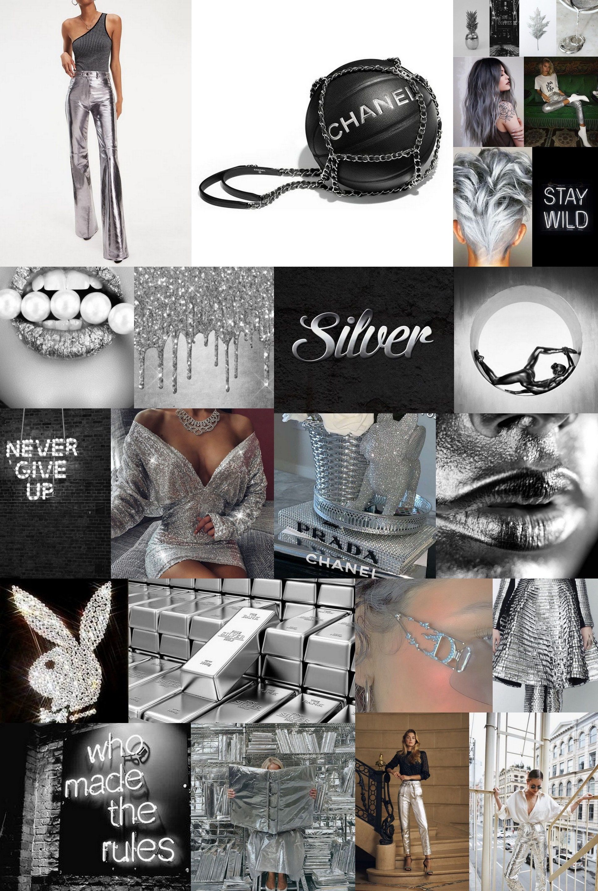 Collage, Silver, Mode, Playboy, Schwarz-Weiß, QHD+, Hintergrundbild fürs Tablet