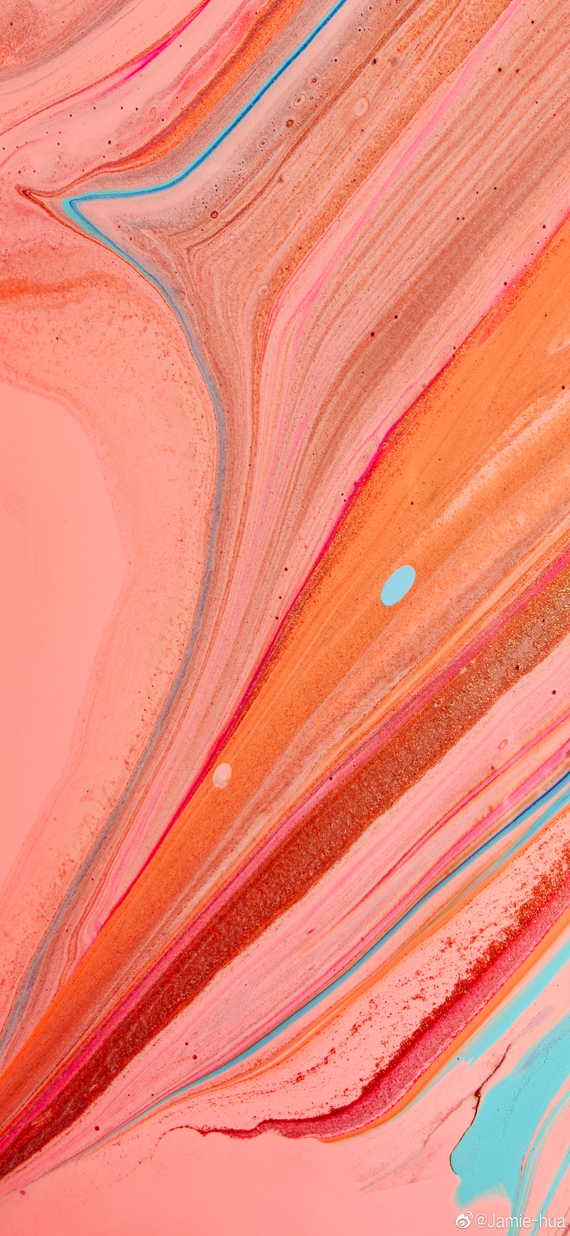 Flüssige Kunst, Abstrakt, Lachsrosa, Orange, Marmormuster, iPhone-17-Pro-Hintergrundbild