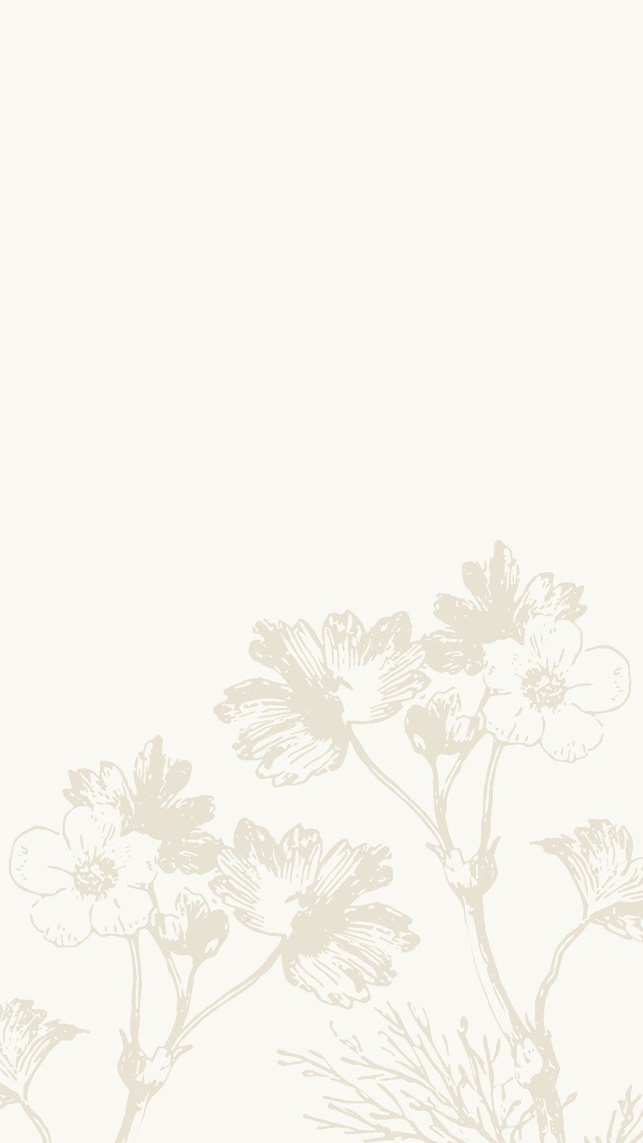 Blumenzeichnung, Cremeweiß, Beige, Botanisch, Minimalistisch, HD, Handy-Hintergrund