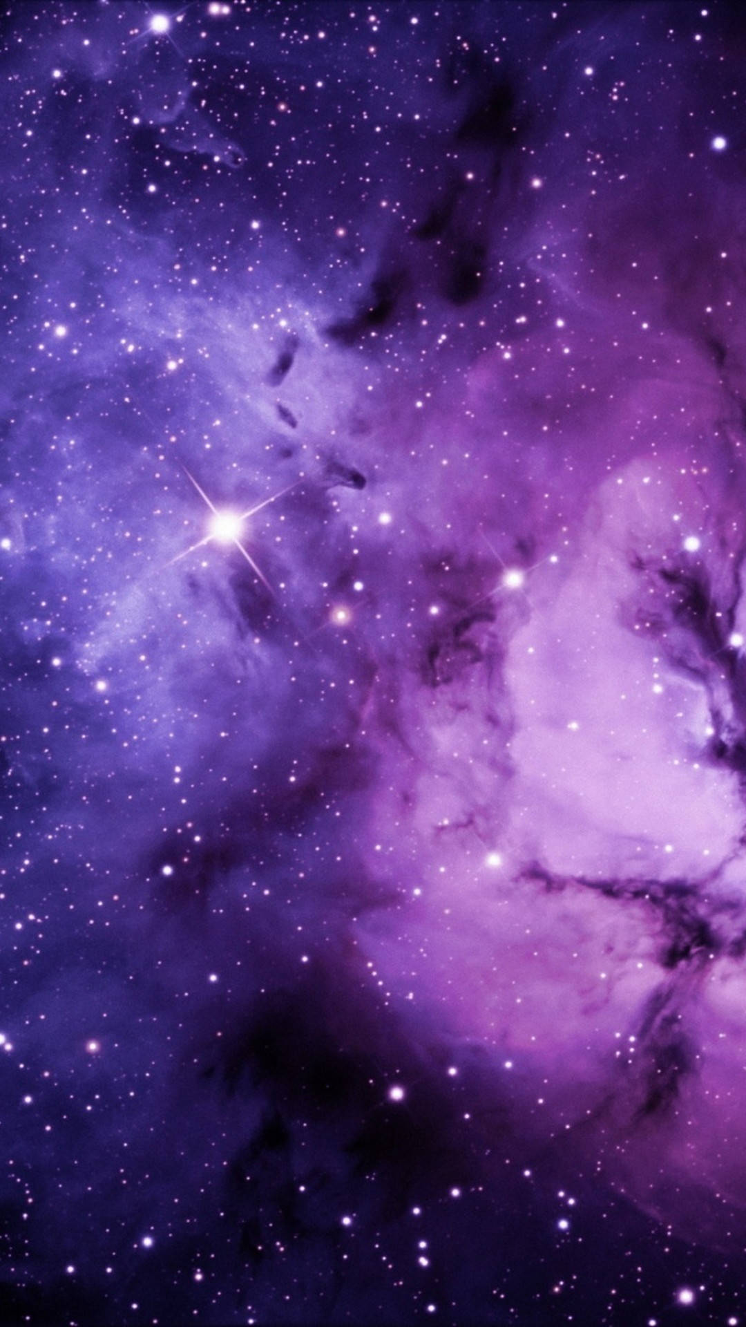 Nebel, Lila, Sterne, Kosmische Wolken, Dunkel, Full HD, Handy-Hintergrund im Hochformat
