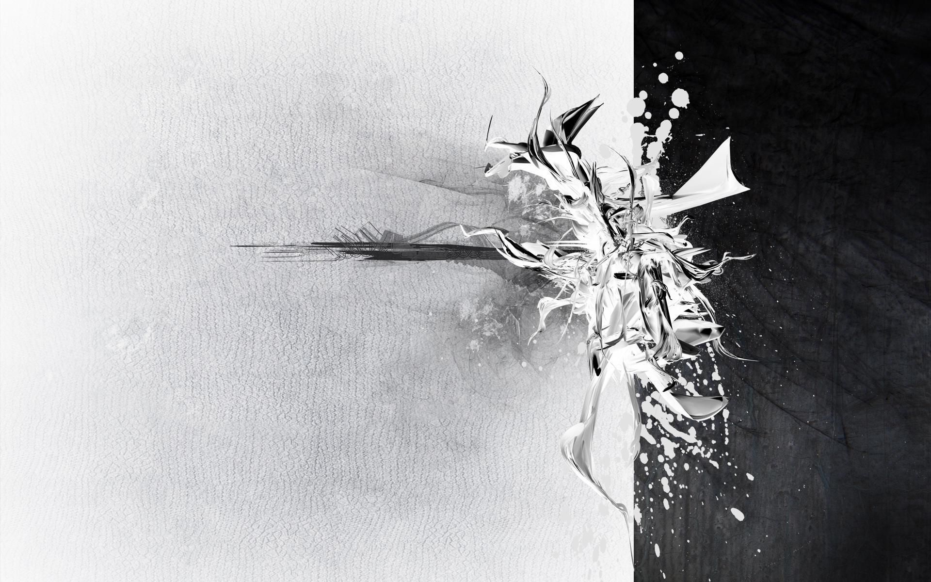 Abstrakt, Splitter, Schwarzweiß, Explosion, Digitale Kunst, Full HD, Breitbild-Hintergrundbild