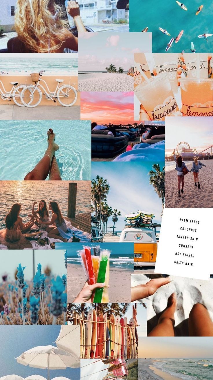 Collage, Sommer, Strand, Reisen, Ästhetik, HD, Handy-Hintergrund im Hochformat