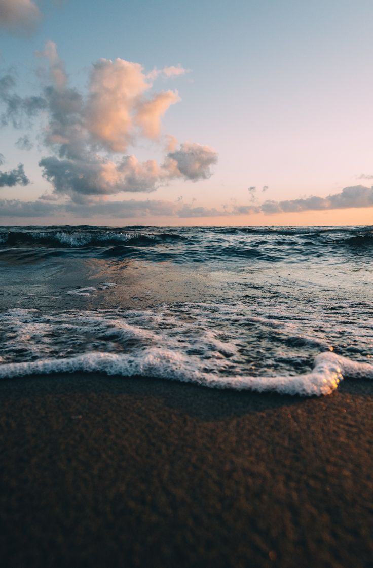Strand, Wellen, Wolken, Abenddämmerung, HD, Hintergrundbild fürs Handy