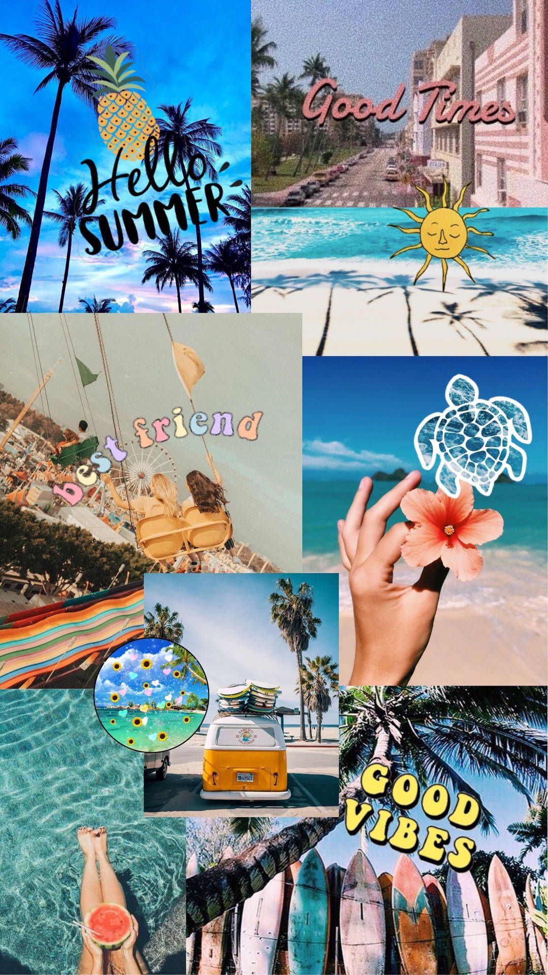 Collage, Palmen, Good Vibes, Sommer, Strand, HD, Hintergrundbild fürs Handy