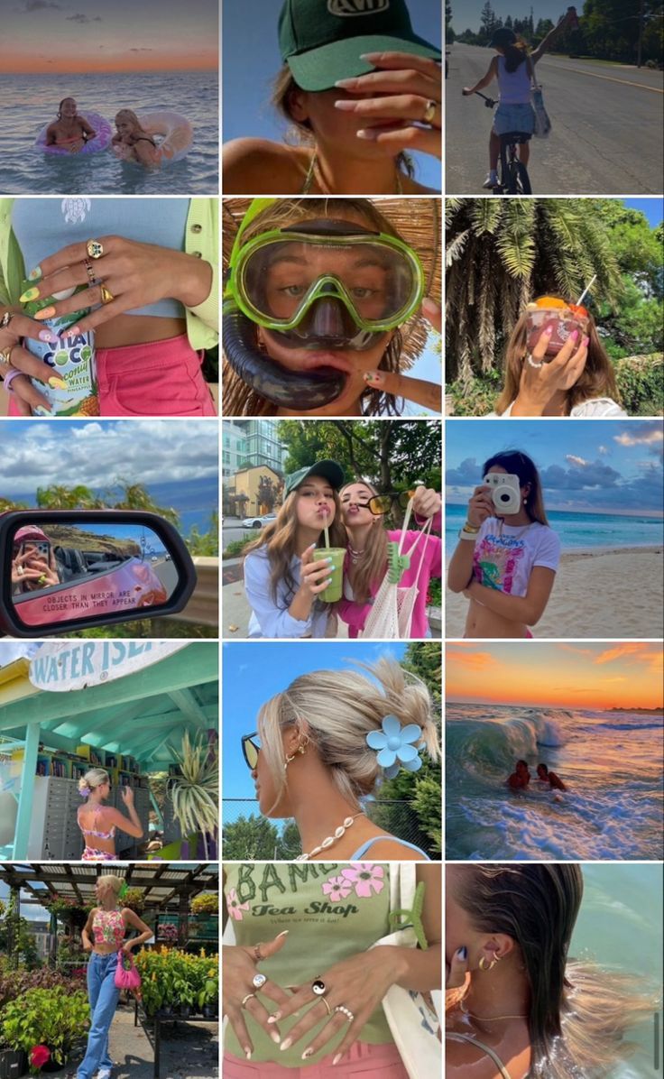 Collage, Freundinnen, Taucherbrille, Strand, Sommer, HD, Sperrbildschirm fürs iPhone