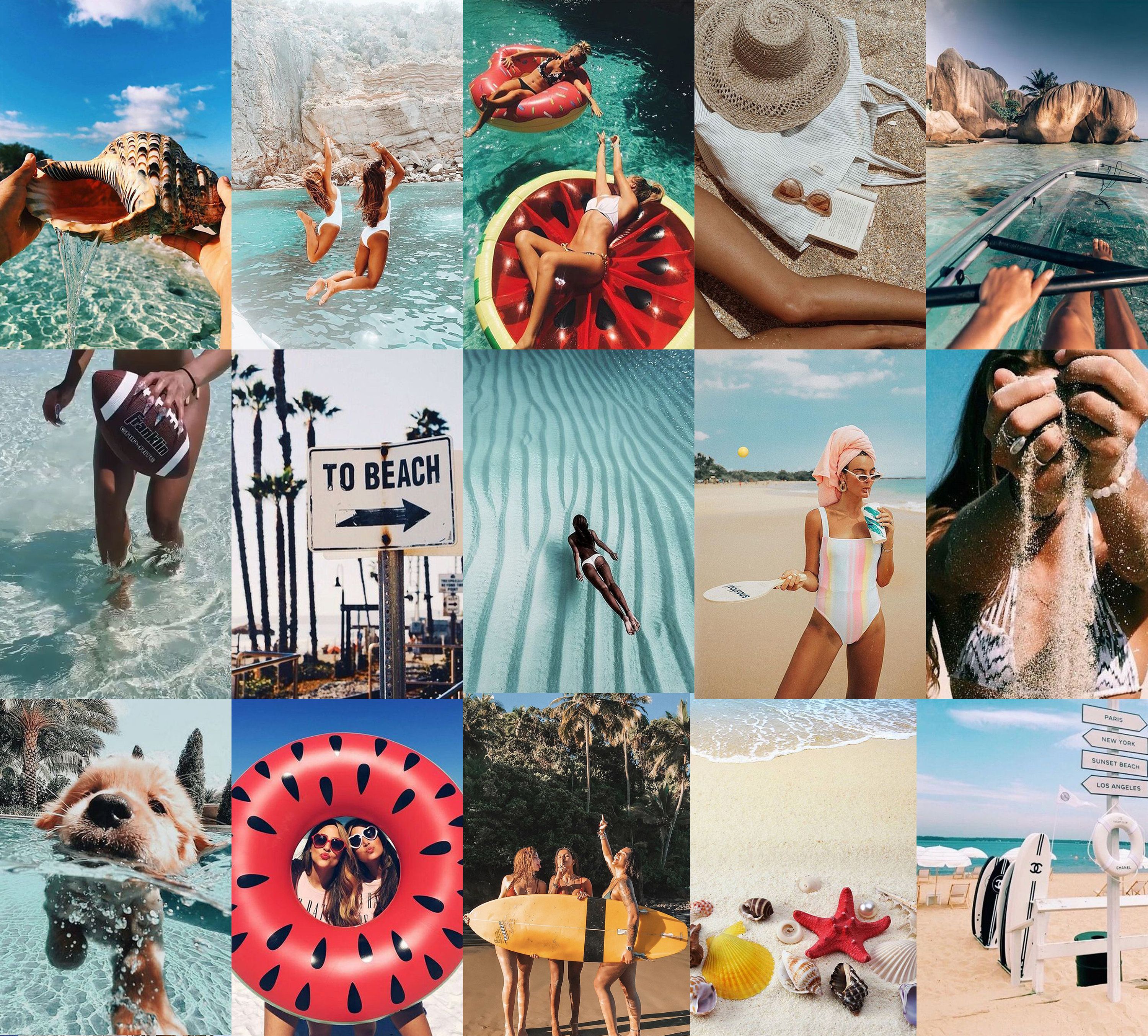 Collage, Schwimmring, Strand, Meer, Sommerferien, 2K, Hintergrundbild fürs Tablet