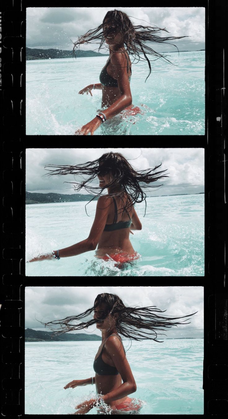 Filmstreifen, Frau, Meer, Wellen, Sommer, HD, Handy-Hintergrund im Hochformat