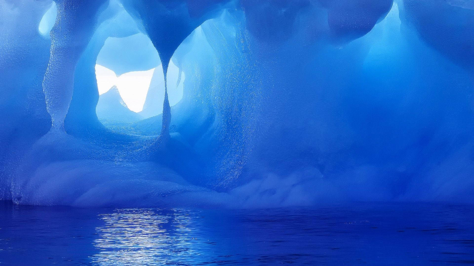 Eisgrotte, Eisberg, Blaues Eis, Wasser, Lichteinfall, Full HD 1080p, Desktop-Hintergrundbild